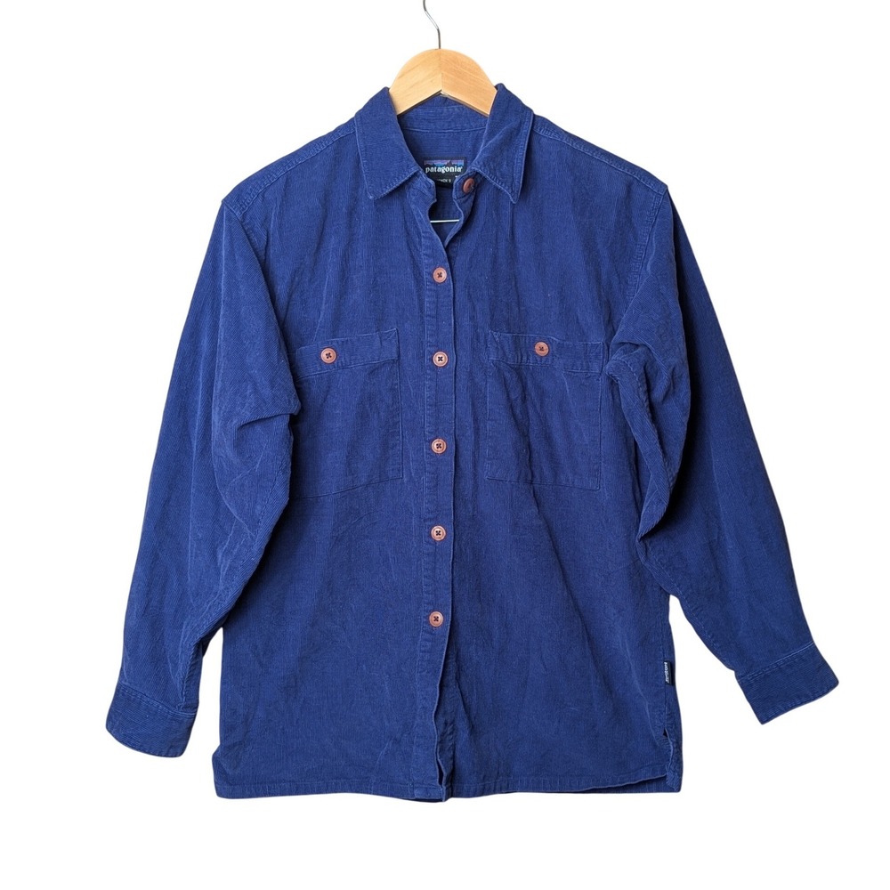 Patagonia Corduroy Shirt Mens S Blue Button Down Dual Pocket Workwear Vintage